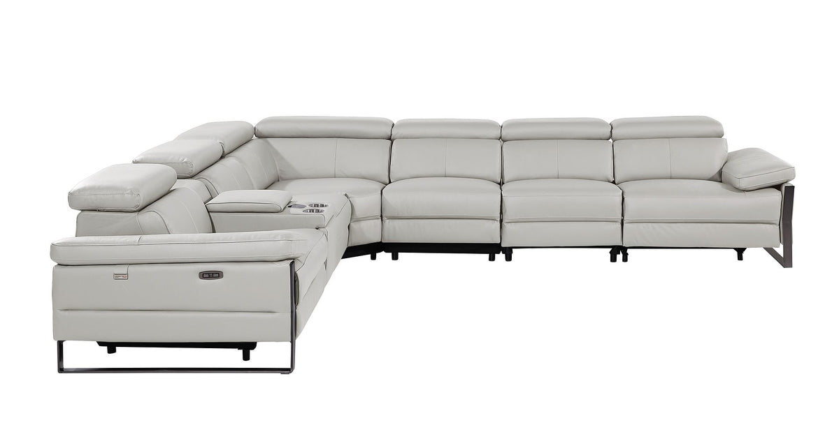 1246 Divanitalia 7-Piece L-Shaped Modular Power Reclining Sectional Sofa with 3 Power Recliners and Power Headrests - Top Grain Italian Leather - Light Grey - SKU 1246-LT-GREY-7PC-3PWR-SECTIONAL - view 5