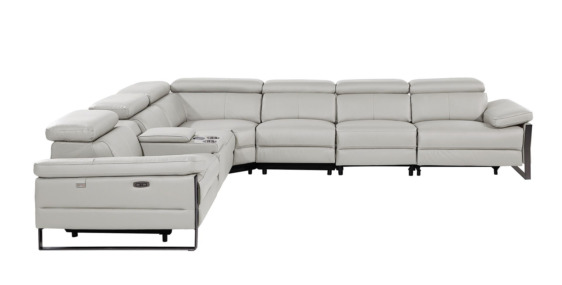 1246 Divanitalia 7-Piece L-Shaped Modular Power Reclining Sectional Sofa with 3 Power Recliners and Power Headrests - Top Grain Italian Leather