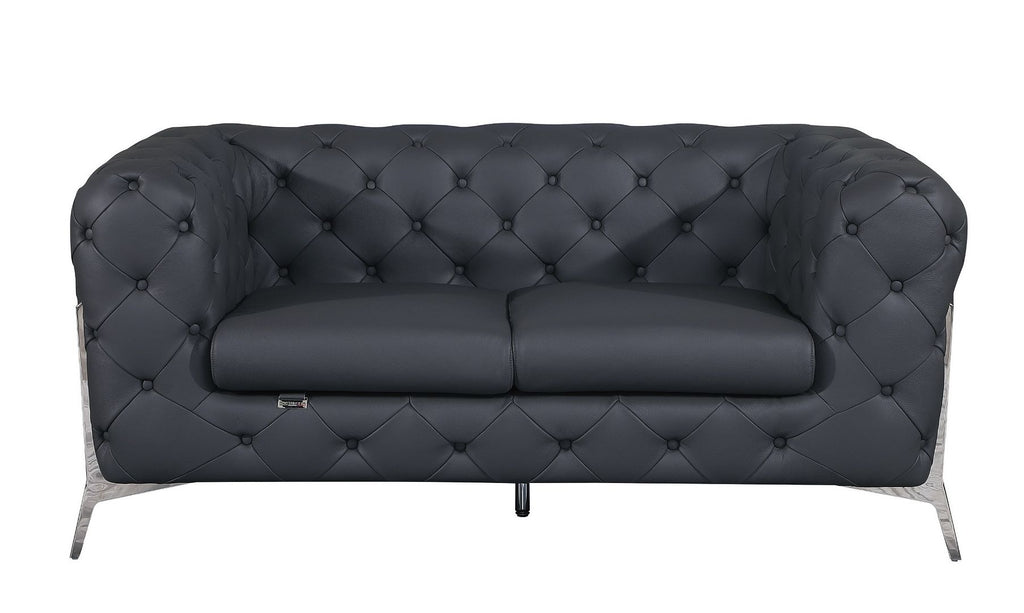 970 Divanitalia 3-Piece Sofa Set in Top-grain Italian Leather - Dark Grey - SKU 970- DARK GRAY 3PC (S/L/CH) - GROUP - view 2