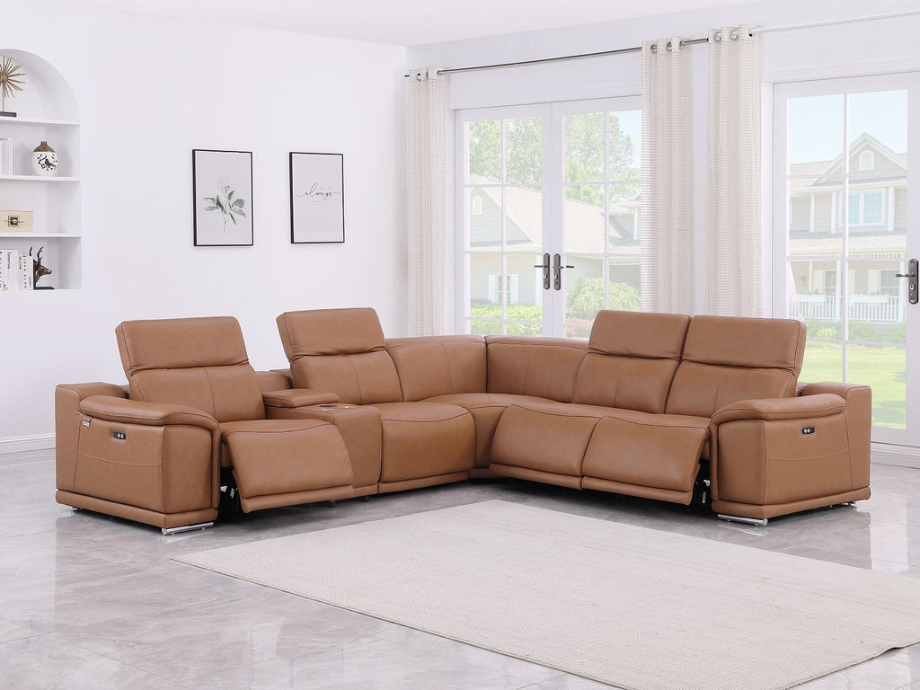 9762 Divanitalia 6-Piece L-Shaped Top Grain Italian Leather Sectional Sofa with 3 Power Recliners
