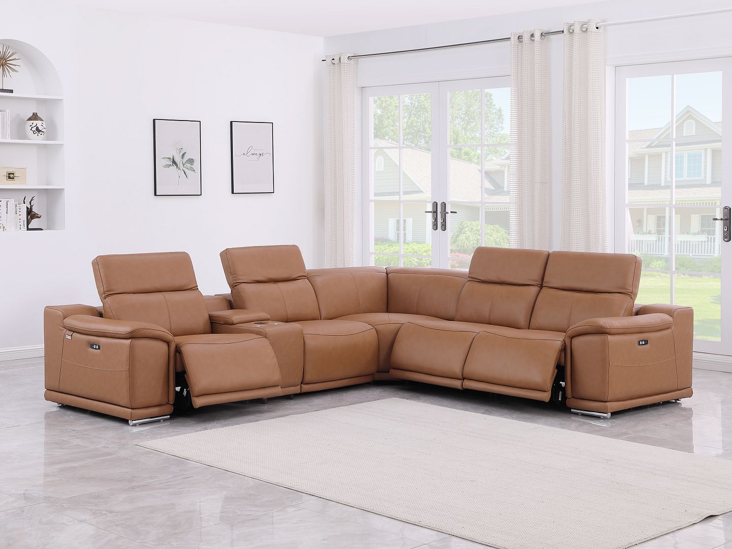9762 Divanitalia 6-Piece L-Shaped Top Grain Italian Leather Sectional Sofa with 3 Power Recliners