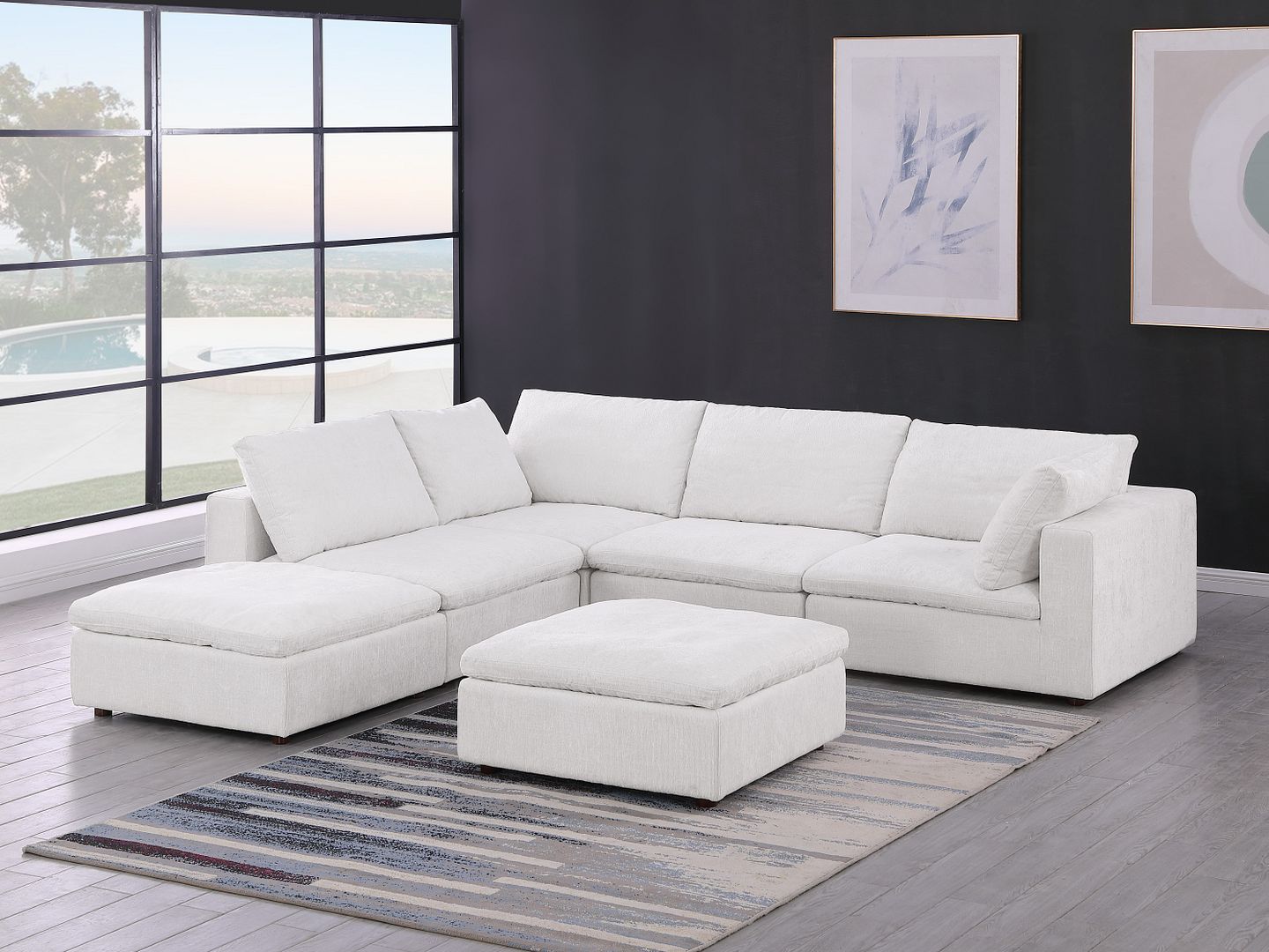1100 Divanitalia 6-Piece Left Arm Facing 3-Seat Sectional Sofa - Top-grain Italian Leather - Pearl