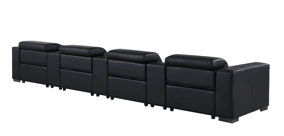 1208 7 Piece Leather Sofa with 4 Power Recliners and Power Headrests - Black - SKU 1208-BLACK-S-7.4-HT - view 6