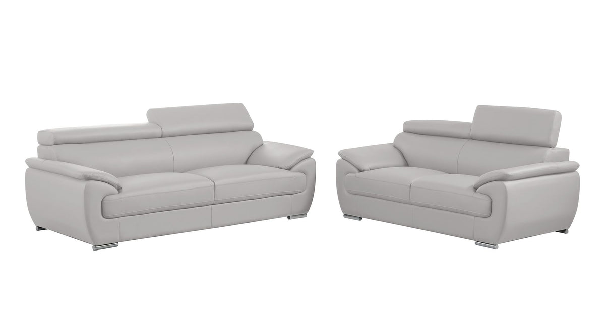4571 Modern Genuine Leather 2-Piece Sofa Set - Light Grey - SKU 4571-LV LIGHT GREY 2PC (S/L) - GROUP - view 2