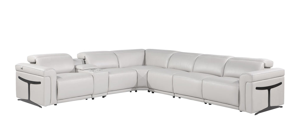 1126 Divanitalia 7-Piece L-Shaped Sectional Sofa in Top Grain Italian Leather with 3 Power Recliners & Power Headrests - Light Grey - SKU 1126-LT-GREY-SEC-7PC-3PWR-SECTIONAL-GROUP - view 2