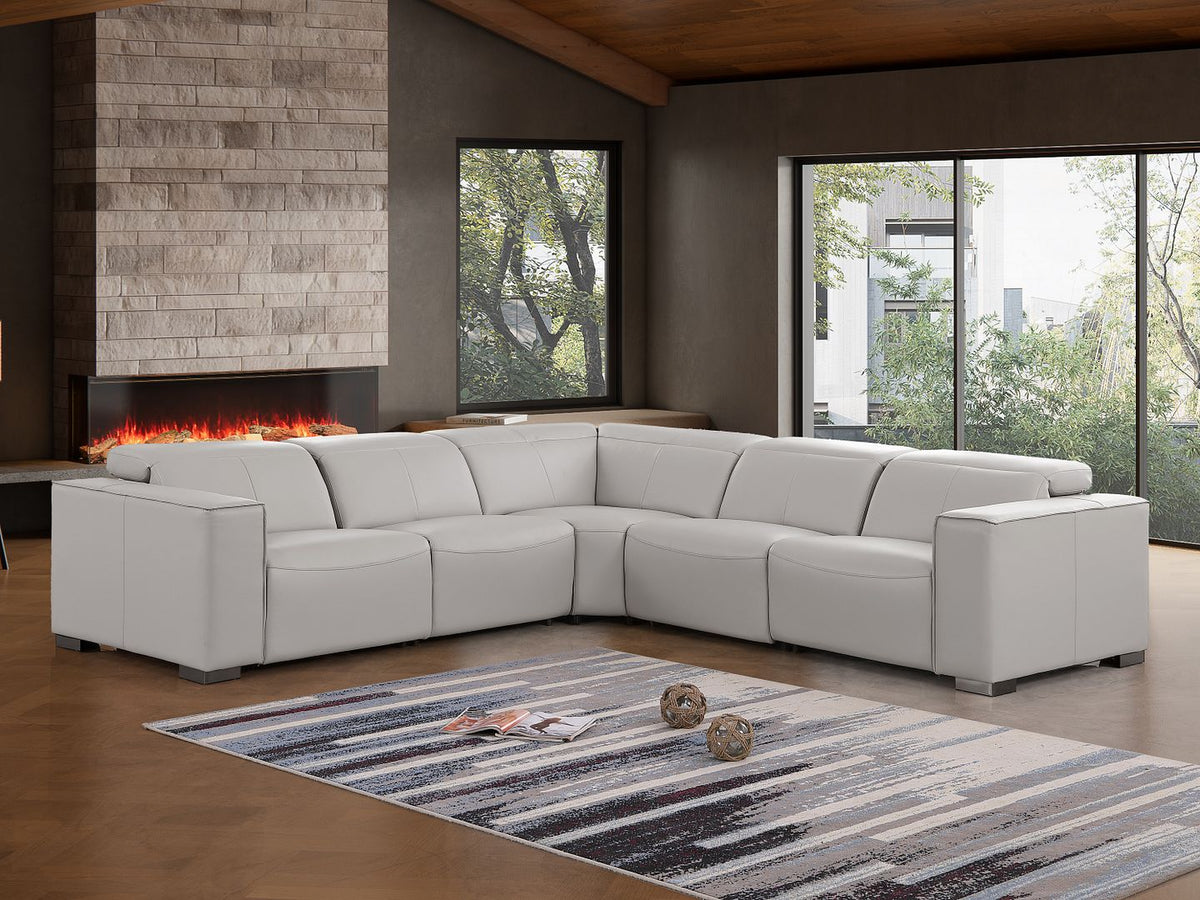 1208 Leather Reclining Set - Sofa & Loveseat with 4 Power Recliners - Light Grey - SKU 1208-LT-GREY-5PC-3PWR-SECTIONAL- GROUP