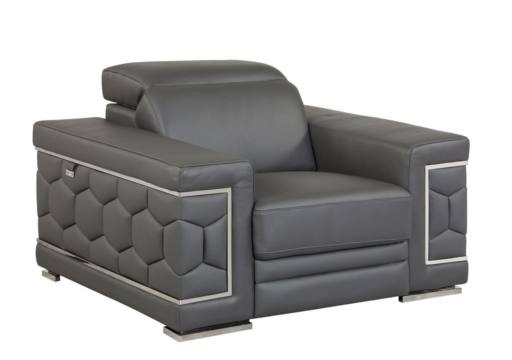 692 Divanitalia 3-Piece Sofa Set with Adjustable Headrest in Top-grain Italian Leather - Dark Grey - SKU 692- DARK GRAY 3PC (S/L/CH) - GROUP - view 8
