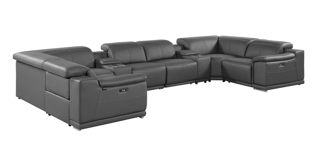 9762 Divanitalia 8-Piece U-Shaped Top Grain Italian Leather Sectional Sofa with 2 Power Recliners - Dark Grey - SKU 9762-DK-GREY-8PC-2PWR-U-SECTIONAL-GROUP - view 5