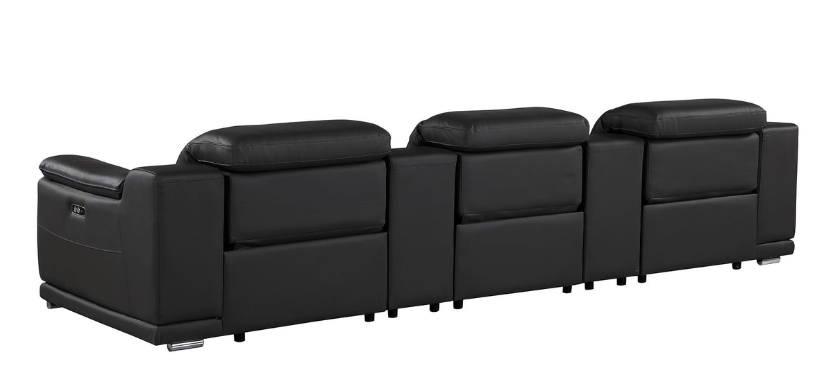 9762 Divanitalia 5-Piece Modular Power Reclining Sofa and Loveseat Set with 3 Power Recliners in Top Grain Italian Leather - Black - SKU 9762-BLACK-5.3-HT - view 6
