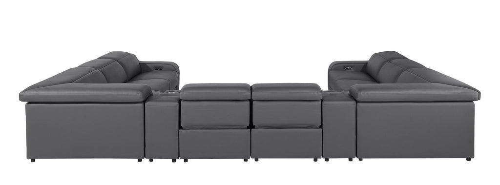 1116 Divanitalia 10-Piece U-Shaped Sectional Sofa in Top Grain Italian Leather with 4 Power Recliners & Power Headrests - Dark Grey - SKU 1116-DK_GREY-10PC-4PWR-U-SECTIONAL-GROUP - view 7