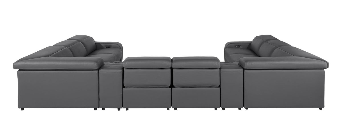 1116 Divanitalia 10-Piece U-Shaped Sectional Sofa in Top Grain Italian Leather with 4 Power Recliners & Power Headrests - Dark Grey - SKU 1116-DK_GREY-10PC-4PWR-U-SECTIONAL-GROUP - view 7