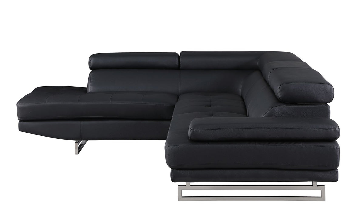8136 Left Arm Facing Chaise with Adjustable Headrest in Genuine Leather - Black - SKU 8136-Sectional-LAF-CHAISE-BLACK - view 4