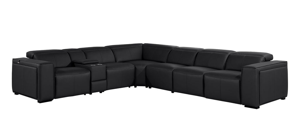 1224 Divanitalia 7-Piece L-Shaped Sectional Sofa in Top Grain Italian Leather with 4 Power Recliners & Power Headrests