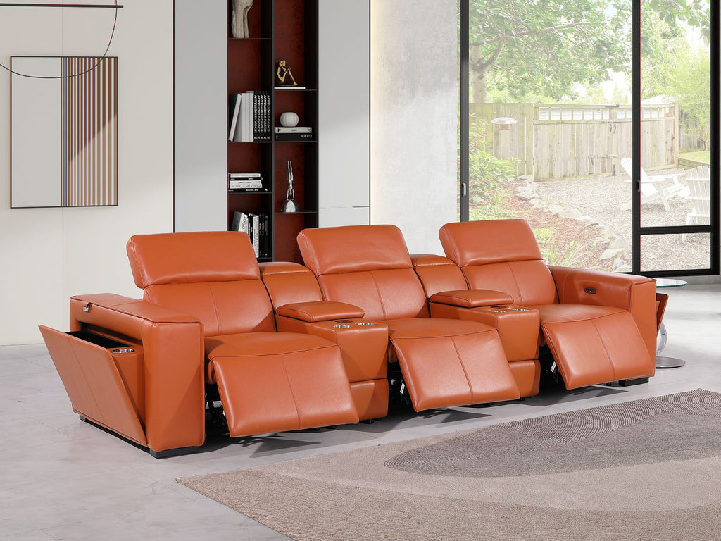 1224 Divanitalia 5-Piece Modular Power Reclining Sofa in Top Grain Italian Leather with 3 Power Recliners & Power Headrests - Camel - SKU 1224-CAMEL-5.3-HT - view 2
