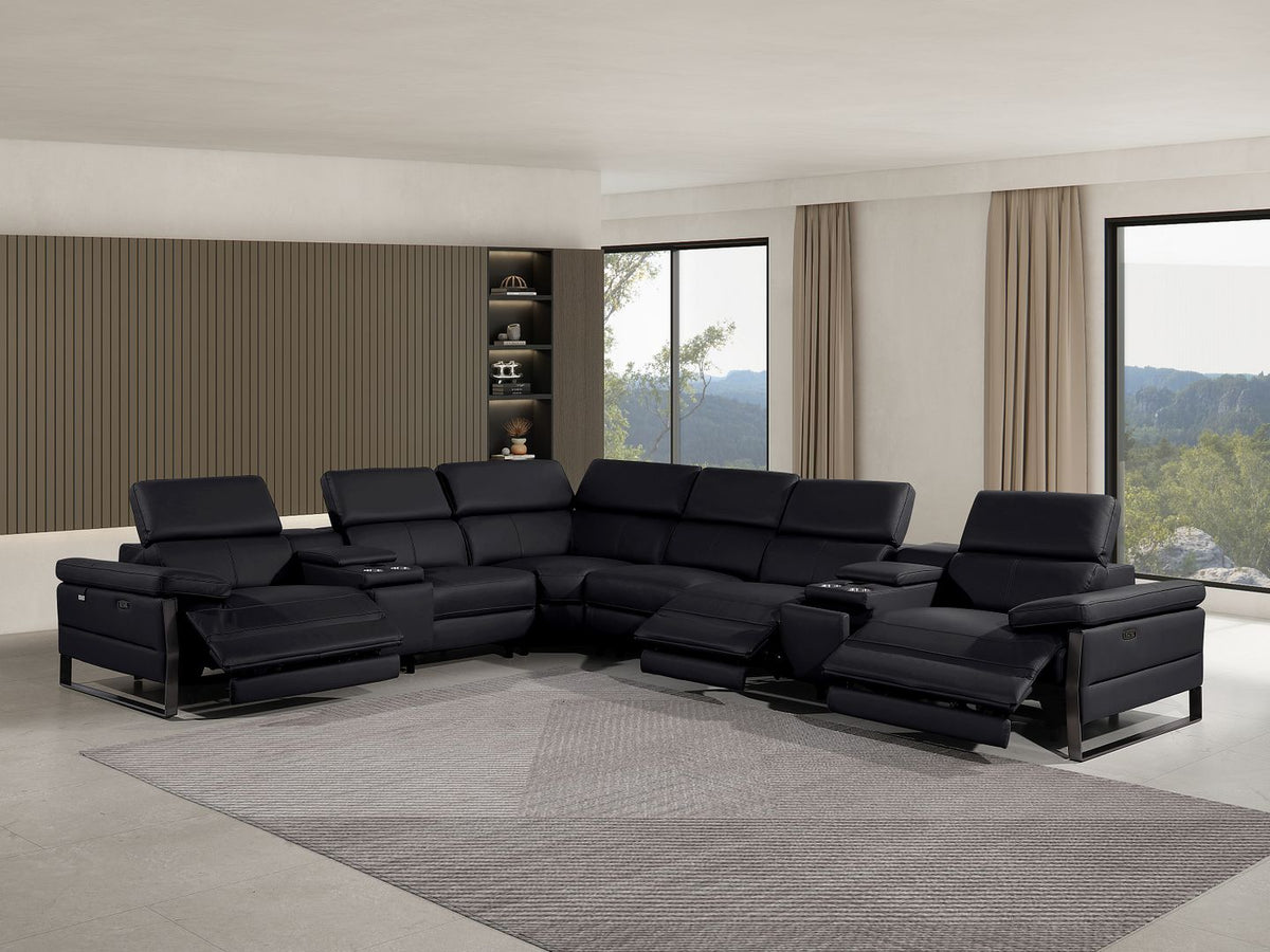 1246 Divanitalia 8-Piece L-Shaped Modular Power Reclining Sectional Sofa with 3 Power Recliners and Power Headrests - Top Grain Italian Leather - Black - SKU 1246-BLACK-8PC-3PWR-SECTIONAL - view 2