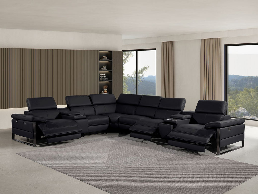 1246 Divanitalia 8-Piece L-Shaped Modular Power Reclining Sectional Sofa with 3 Power Recliners and Power Headrests - Top Grain Italian Leather