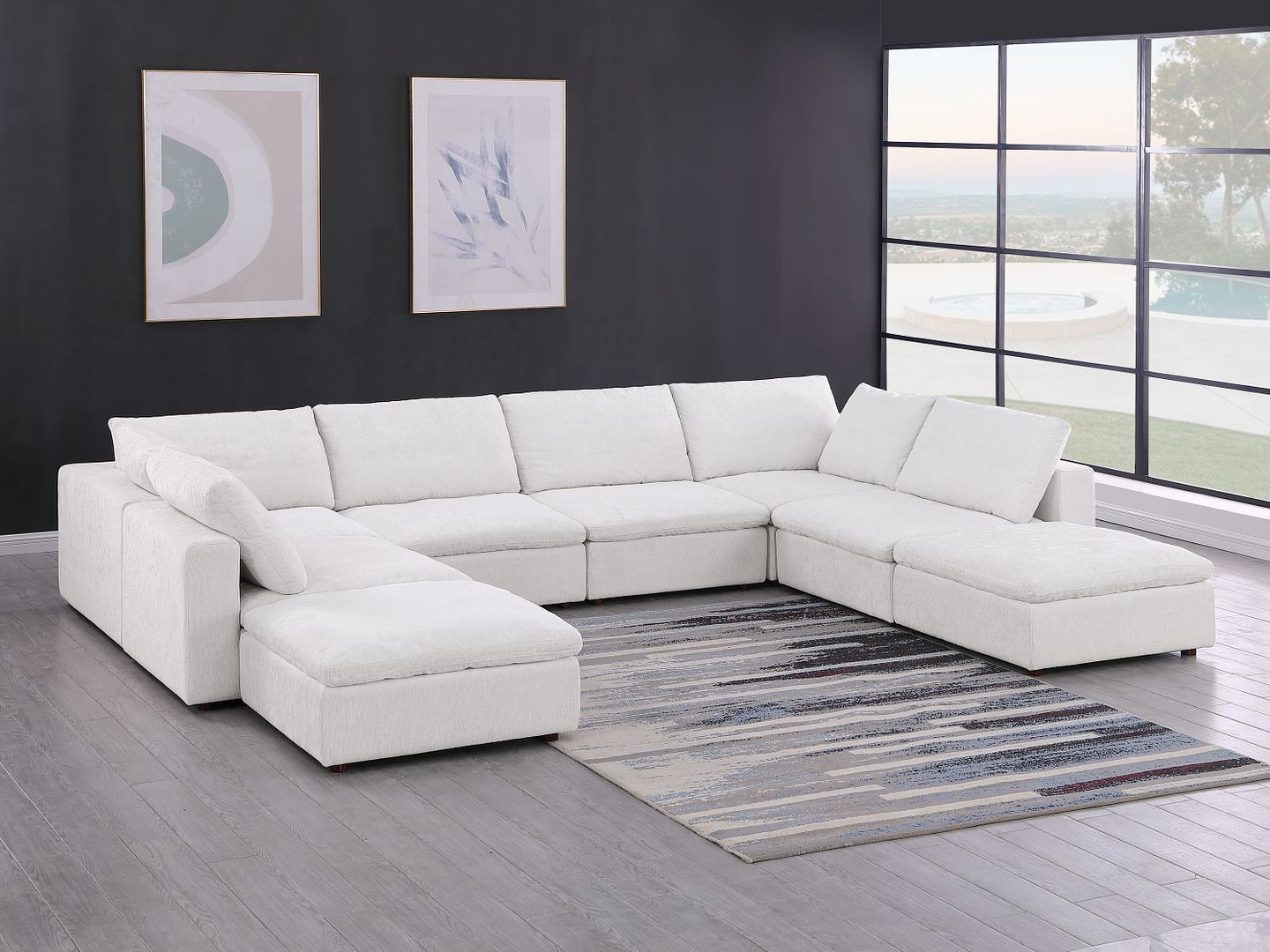 1100 Divanitalia Top-grain Italian Leather 8-Piece Sectional Sofa with Chaise - Light Grey