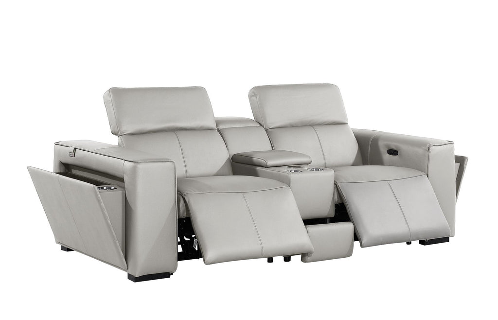 1224 Divanitalia 6-Piece Modular Power Reclining Sofa, Loveseat & Chair Set in Top Grain Italian Leather with 5 Power Recliners & Power Headrests - Light Grey - SKU 1224-LT-GREY-6.5-HT-3PC - view 8