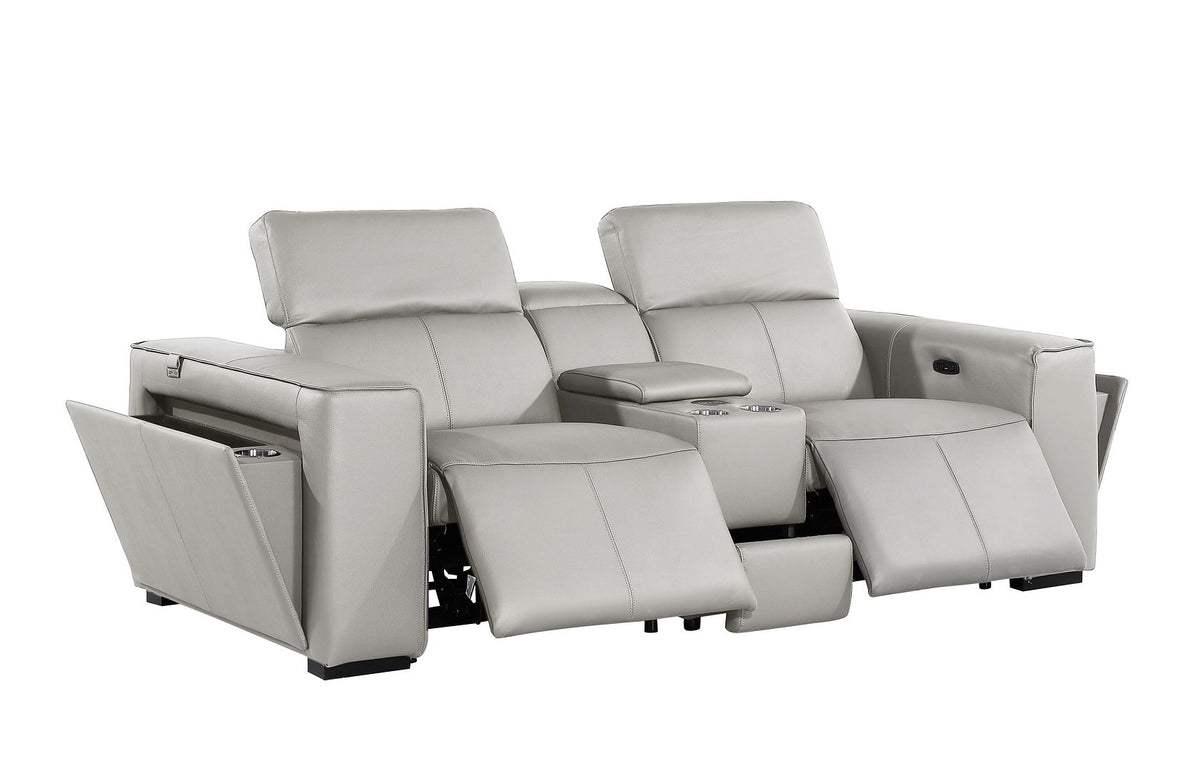 1224 Divanitalia 6-Piece Modular Power Reclining Sofa, Loveseat & Chair Set in Top Grain Italian Leather with 5 Power Recliners & Power Headrests - Light Grey - SKU 1224-LT-GREY-6.5-HT-3PC - view 8