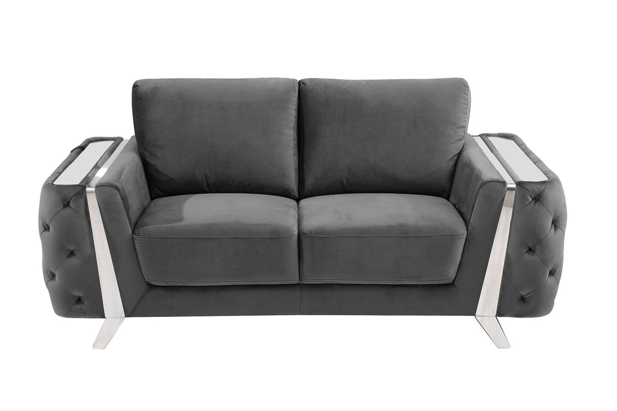 1051 Divanitalia Beige Loveseat in Velvet Fabric - Dark Grey - SKU 1051-DK-GRAY-L