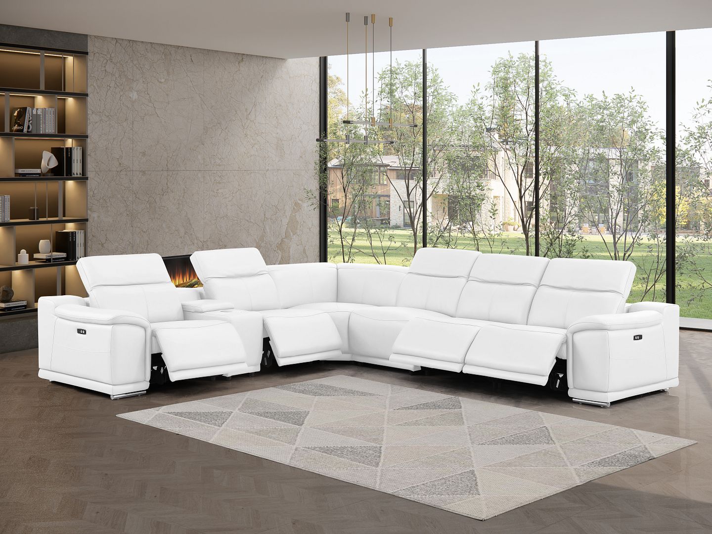 2679 7-Piece L-Shaped Power Reclining Sectional Sofa in Genuine Leather - 4 Recliners
