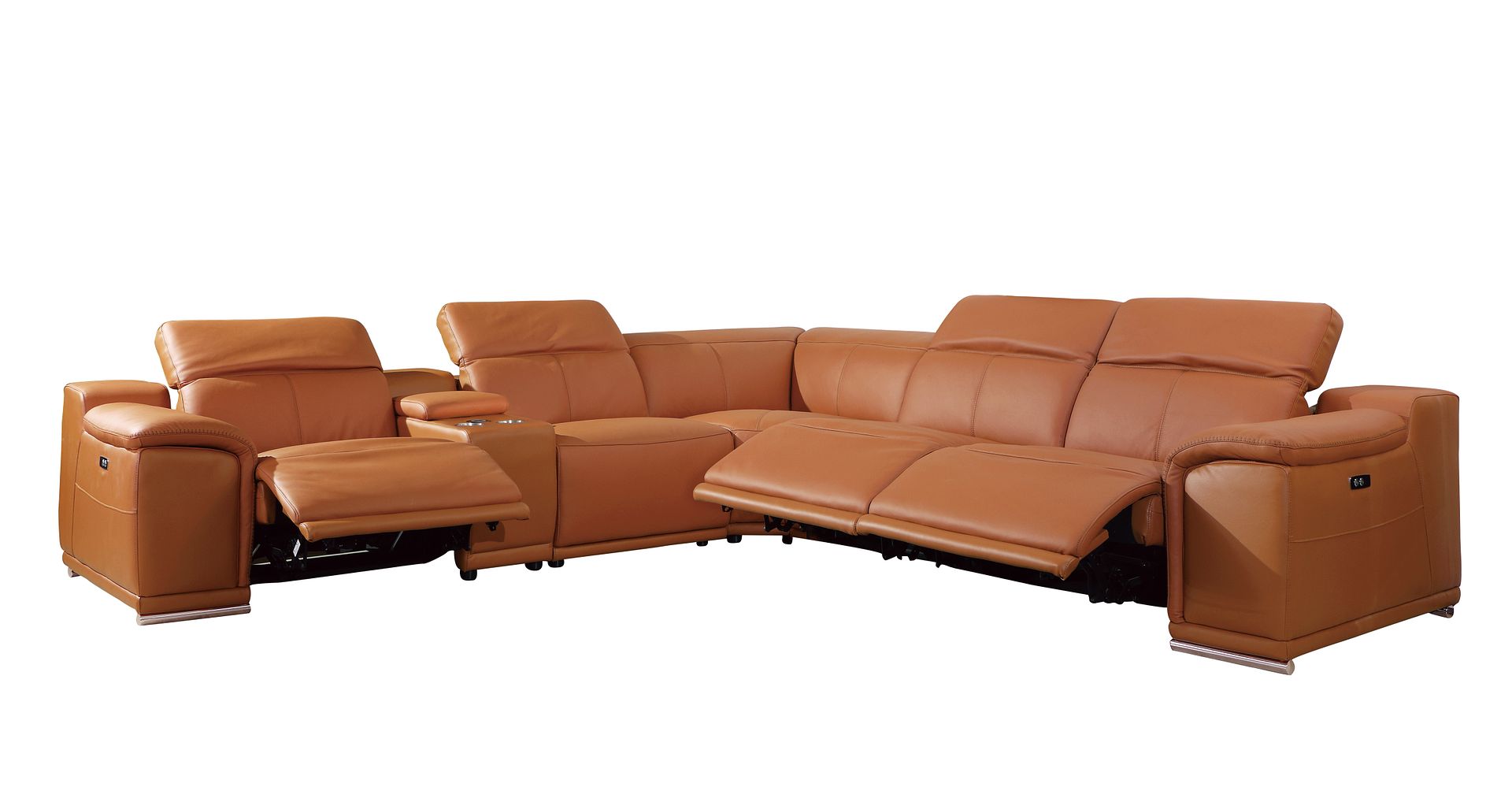 9762 Divanitalia 6-Piece L-Shaped Top Grain Italian Leather Sectional Sofa with 3 Power Recliners