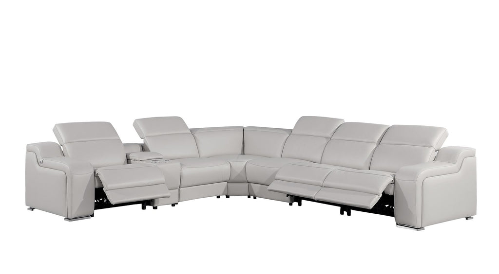 1116 Divanitalia 7-Piece L-Shaped Sectional Sofa in Top Grain Italian Leather with 3 Power Recliners & Power Headrests - Light Grey - SKU 1116-LT-GREY-7PC-3PWR-SECTIONAL- GROUP - view 3