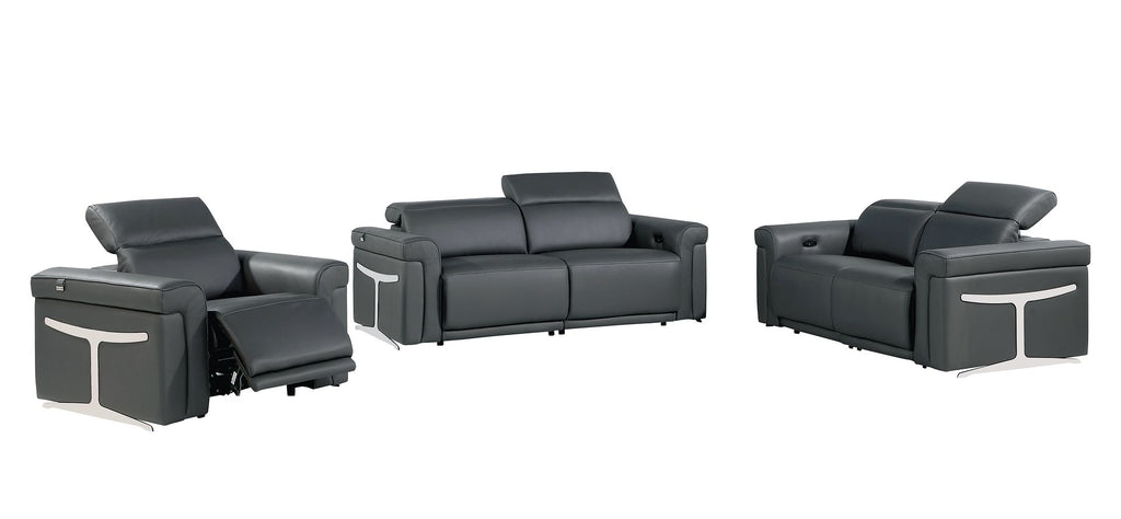 1126 Divanitalia Power Reclining Sofa, Loveseat & Chair Set in Top Grain Italian Leather with 5 Power Recliners & Power Headrests - Dark Grey - SKU 1126-DARK GREY-3PC - view 2