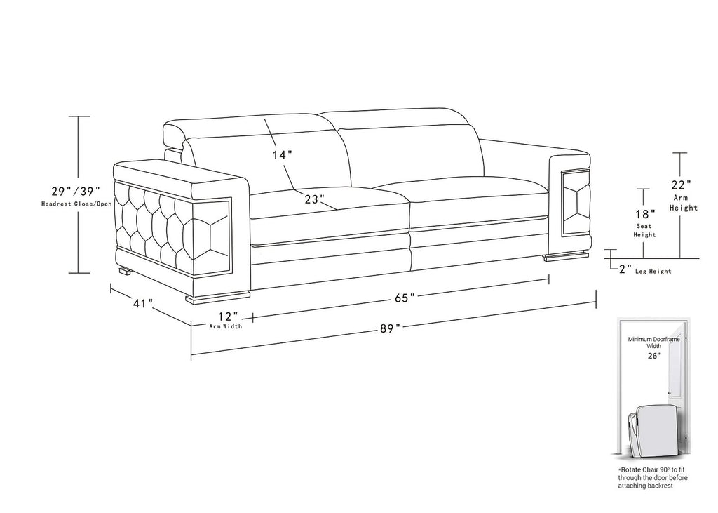 692 Divanitalia 2-Piece Sofa Set with Adjustable Headrest in Top-grain Italian Leather - White - SKU 692- WHITE 2PC (S/L) - GROUP - view 15