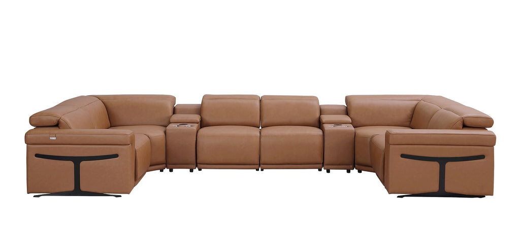 1126 Divanitalia 8-Piece U-Shaped Sectional Sofa in Top Grain Italian Leather with 2 Power Recliners & Power Headrests