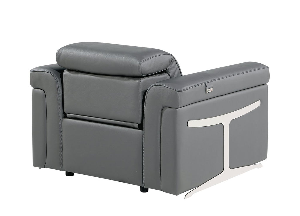 1126 Divanitalia Top Grain Italian Leather Power Reclining Chair with Power Headrests - Dark Grey - SKU 1126-DK-GREY-CH - view 3