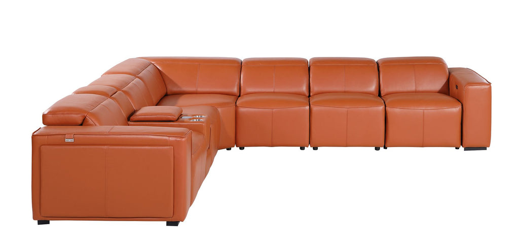 1224 Divanitalia 7-Piece L-Shaped Sectional Sofa in Top Grain Italian Leather with 4 Power Recliners & Power Headrests