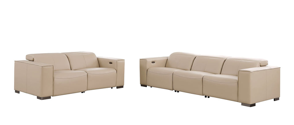 1208 Leather Reclining Set - Sofa & Loveseat with 4 Power Recliners - Beige - SKU 1208-BEIGE-5.4-HT-2PC - view 3