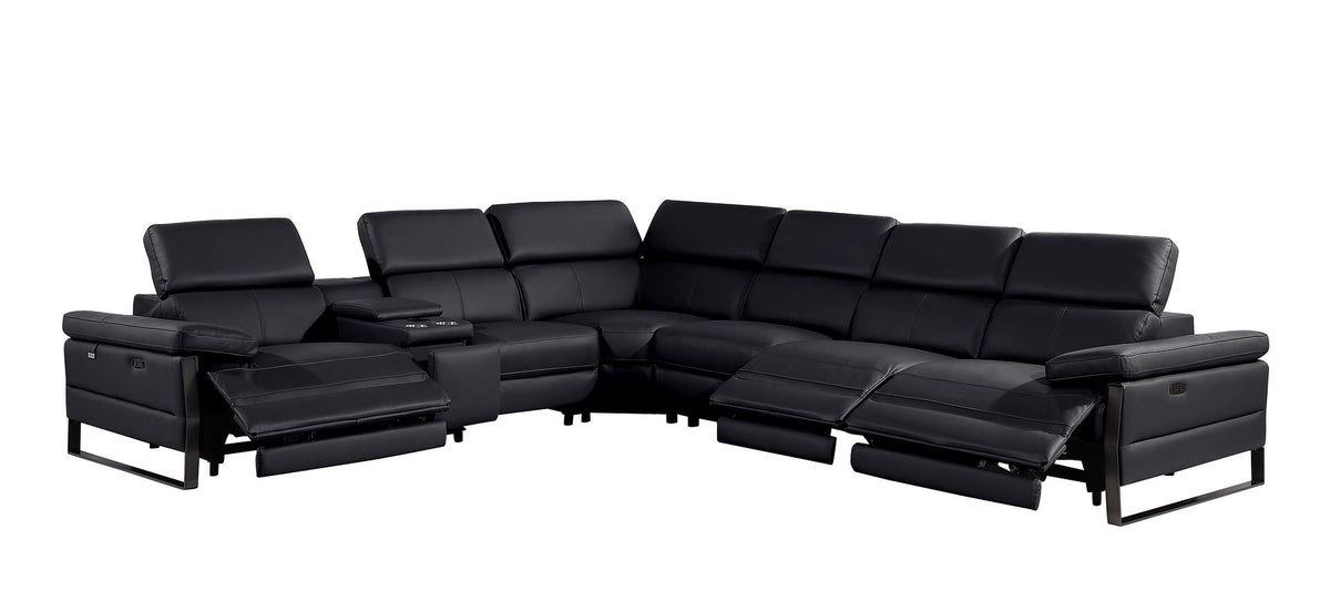 1246 Divanitalia 7-Piece L-Shaped Modular Power Reclining Sectional Sofa with 3 Power Recliners and Power Headrests - Top Grain Italian Leather - Black - SKU 1246-BLACK-7PC-3PWR-SECTIONAL - view 4