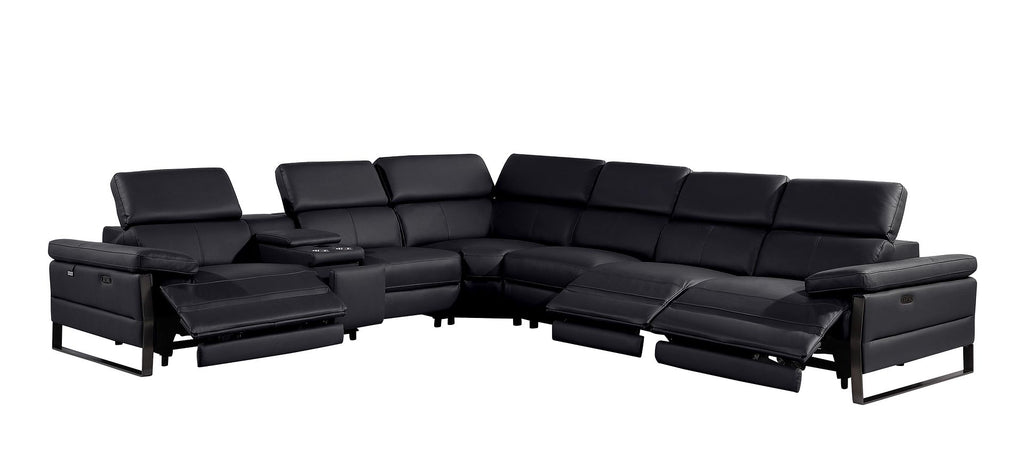 1246 Divanitalia 7-Piece L-Shaped Modular Power Reclining Sectional Sofa with 3 Power Recliners and Power Headrests - Top Grain Italian Leather