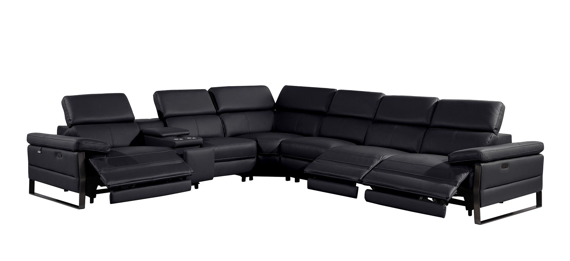 1246 Divanitalia 7-Piece L-Shaped Modular Power Reclining Sectional Sofa with 3 Power Recliners and Power Headrests - Top Grain Italian Leather