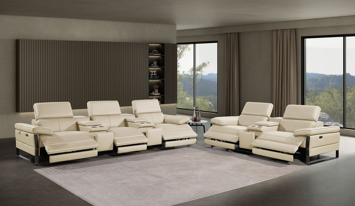 1246 Divanitalia Modular Power Reclining Dual Console Sofa and Console Loveseat Set with Power Headrests - Top Grain Italian Leather - Beige - SKU 1246-BEIGE-8.5-HT-2PC - view 2