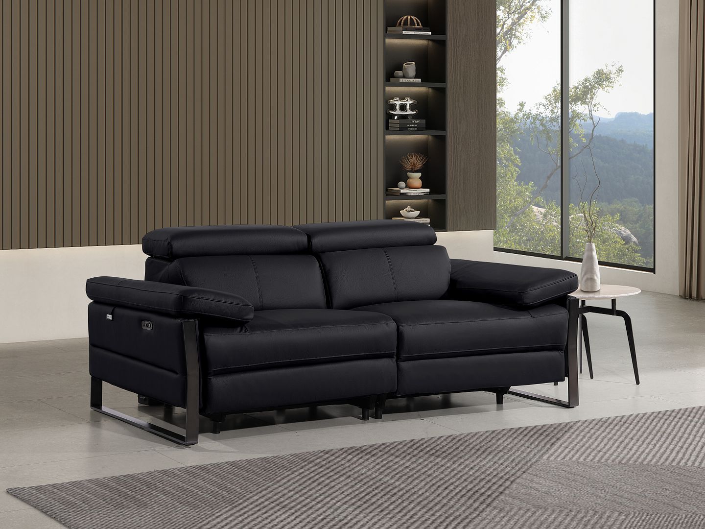 1246 Divanitalia Top Grain Italian Leather Loveseat with Power Headrest - Black - SKU 1246-BLACK-2.2-HT