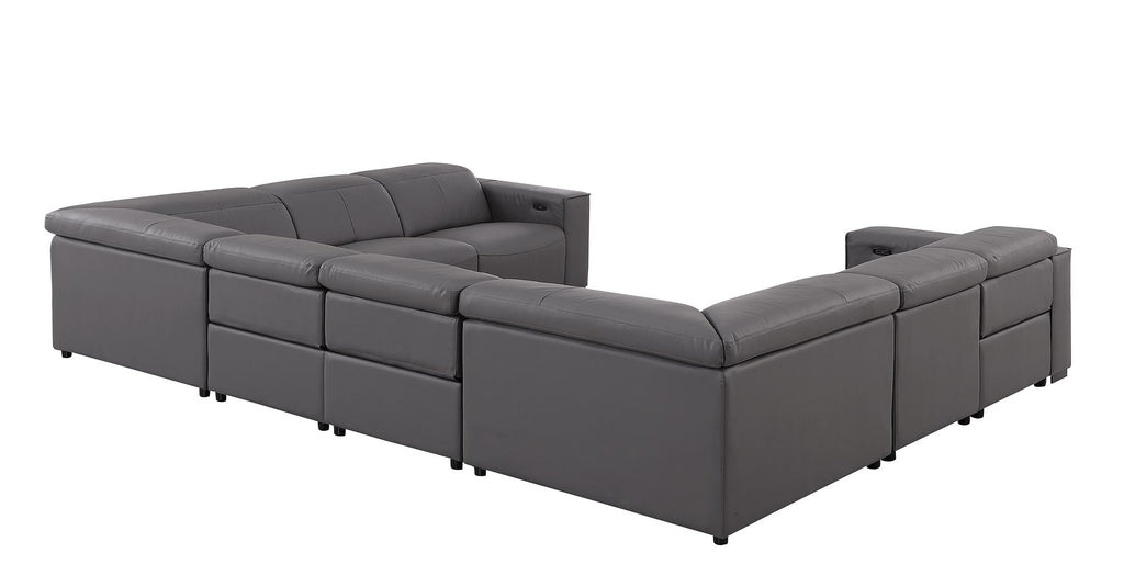 1208 8 Piece U-Shaped Leather Sectional Sofa with 4 Power Recliners & Power Headrests