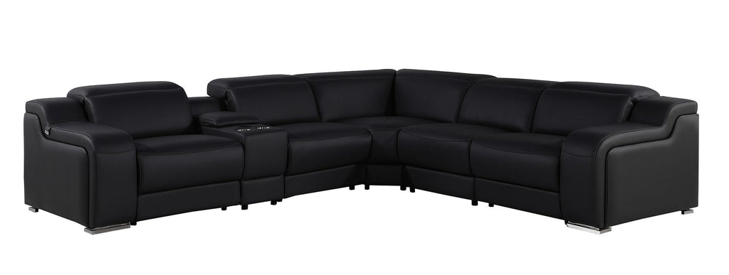1116 Divanitalia 6-Piece L-Shaped Sectional Sofa in Top Grain Italian Leather with 3 Power Recliners & Power Headrests - Black - SKU 1116-BLACK-6PC-3PWR-SECTIONAL- GROUP - view 2