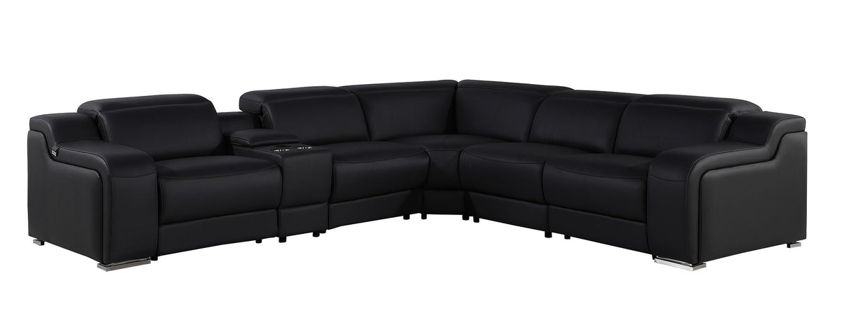 1116 Divanitalia 6-Piece L-Shaped Sectional Sofa in Top Grain Italian Leather with 3 Power Recliners & Power Headrests - Black - SKU 1116-BLACK-6PC-3PWR-SECTIONAL- GROUP - view 2