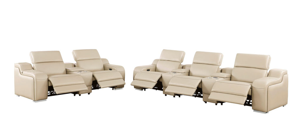 1116 Divanitalia 8-Piece Modular Power Reclining Sofa & Loveseat Set in Top Grain Italian Leather with 5 Power Recliners & Power Headrests - Beige - SKU 1116-BEIGE-8.5-HT - view 5