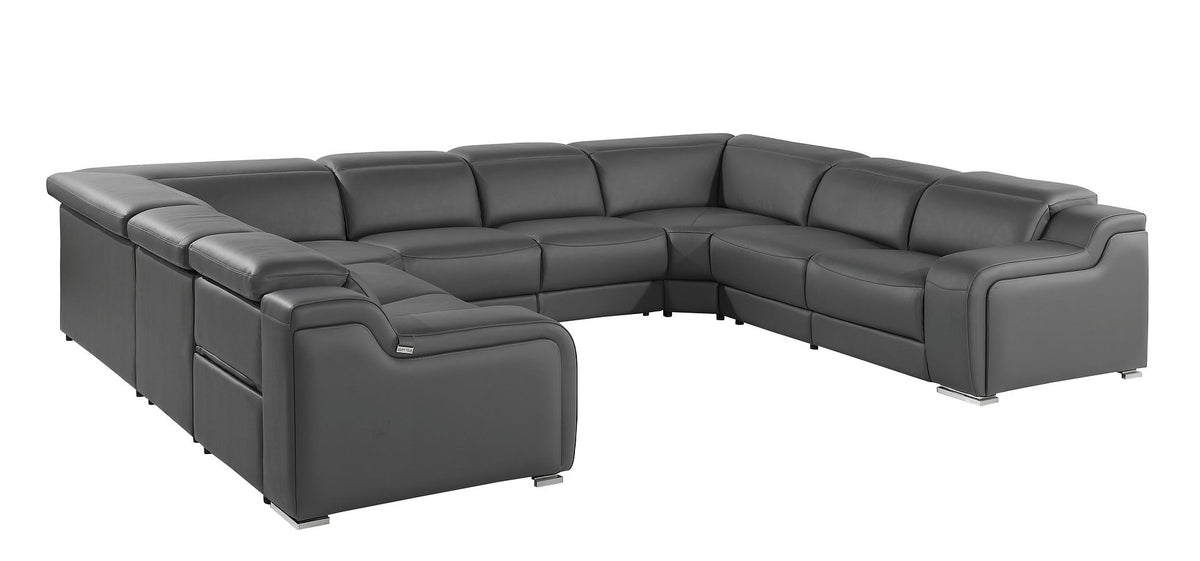 1116 Divanitalia 8-Piece U-Shaped Sectional Sofa in Top Grain Italian Leather with 4 Power Recliners & Power Headrests - Dark Grey - SKU 1116-DK_GREY-8PC-4PWR-U-NC-SECT-GROUP - view 4