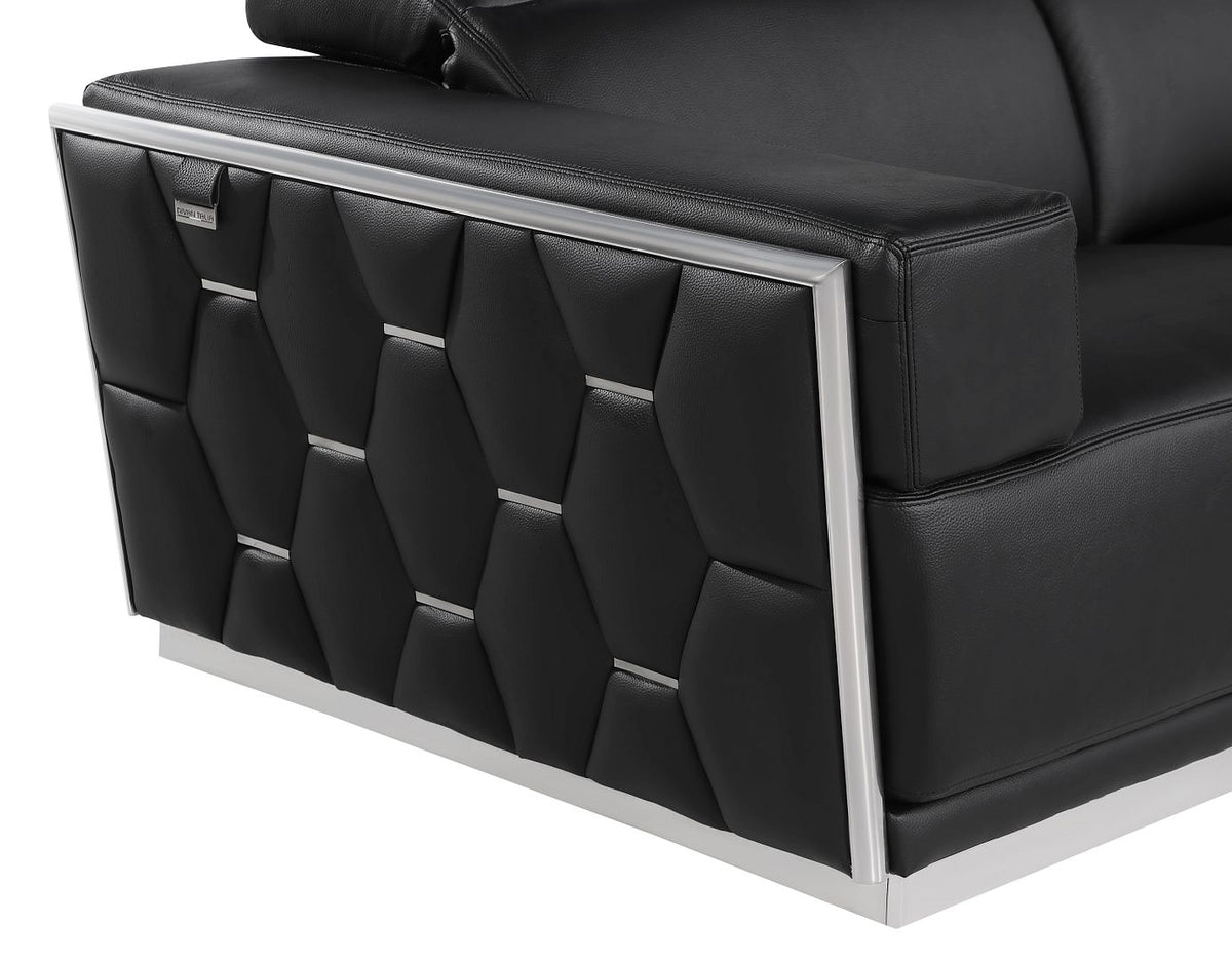 1111 Divanitalia Loveseat with Adjustable Headrest in Top-grain Italian Leather - Black - SKU 1111-BLACK-L - view 9