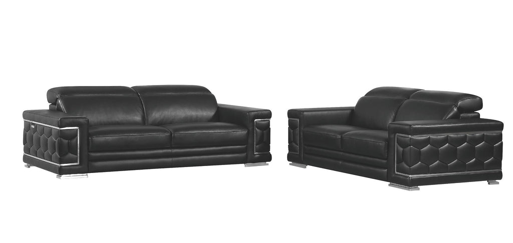 692 Divanitalia 2-Piece Sofa Set with Adjustable Headrest in Top-grain Italian Leather - Black - SKU 692- BLACK 2PC (S/L) - GROUP - view 2