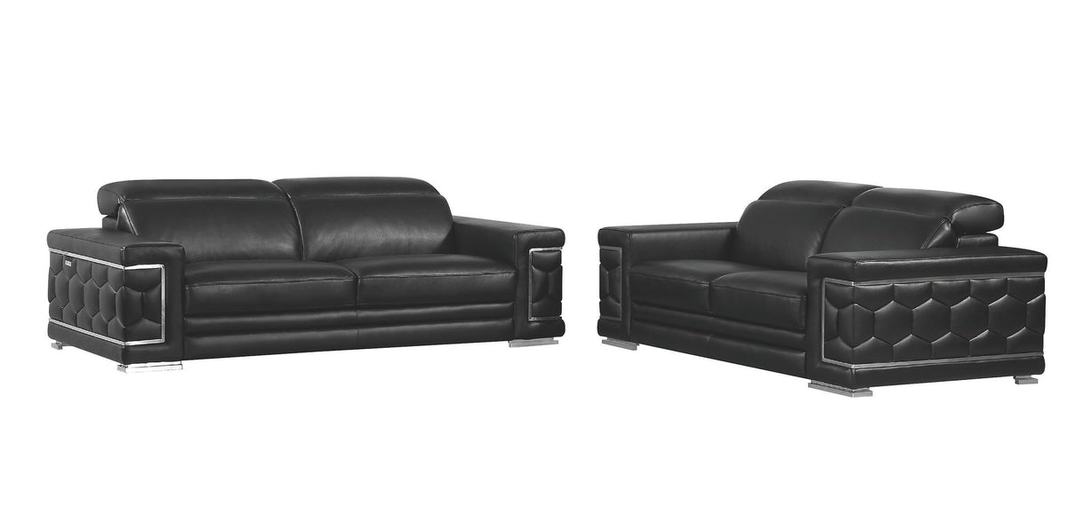 692 Divanitalia 2-Piece Sofa Set with Adjustable Headrest in Top-grain Italian Leather - Black - SKU 692- BLACK 2PC (S/L) - GROUP - view 2