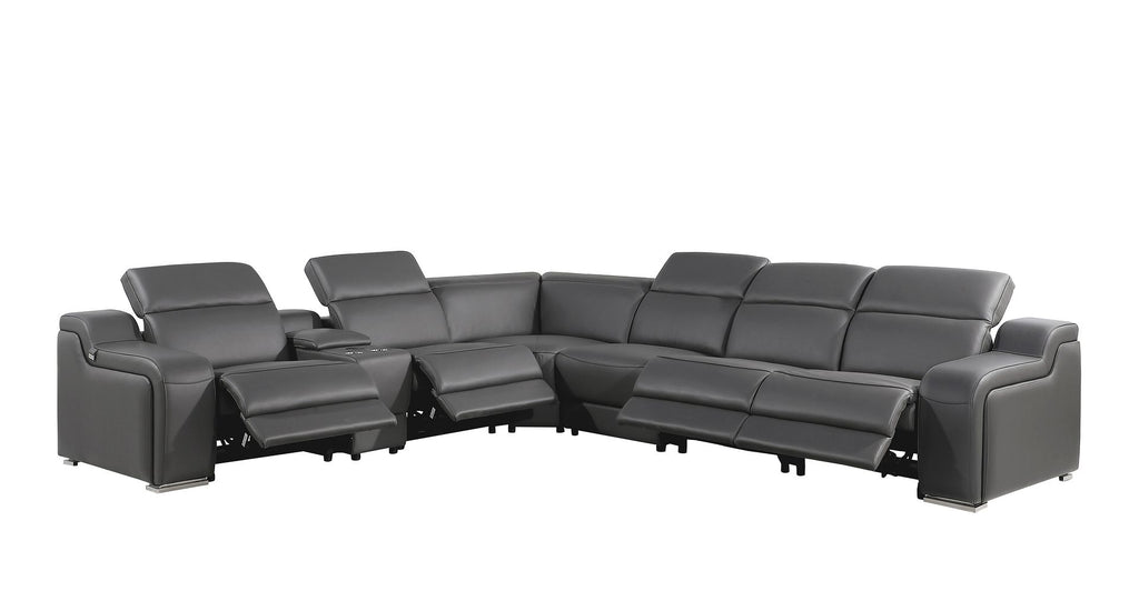 1116 Divanitalia 7-Piece L-Shaped Sectional Sofa in Top Grain Italian Leather with 4 Power Recliners & Power Headrests - Dark Grey - SKU 1116-DK-GREY-7PC-4PWR-SECTIONAL - GROUP - view 3