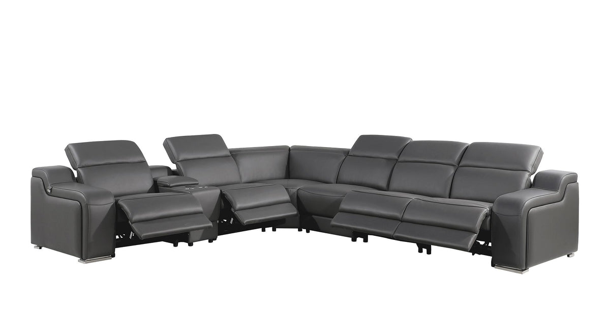 1116 Divanitalia 7-Piece L-Shaped Sectional Sofa in Top Grain Italian Leather with 4 Power Recliners & Power Headrests - Dark Grey - SKU 1116-DK-GREY-7PC-4PWR-SECTIONAL - GROUP - view 3