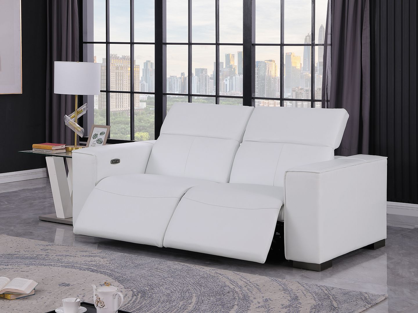 1208 Genuine Leather Dual Power Reclining Loveseat