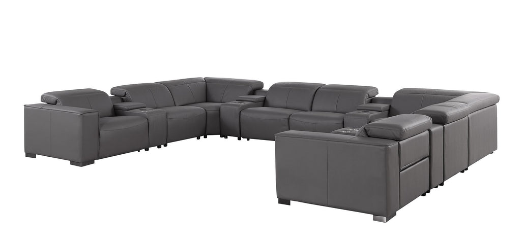 1208 12 Piece U-Shaped Leather Sectional Sofa with 4 Power Recliners & Power Headrest